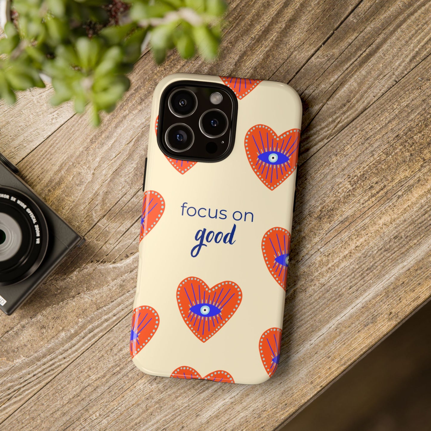 Phone Case — "Focus on Good" Heart Pattern Protective Case