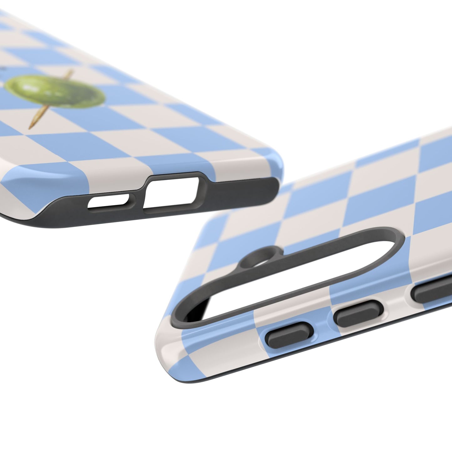 Blue Checkered Phone Case — 'Olive You' Patterned Protective Cover