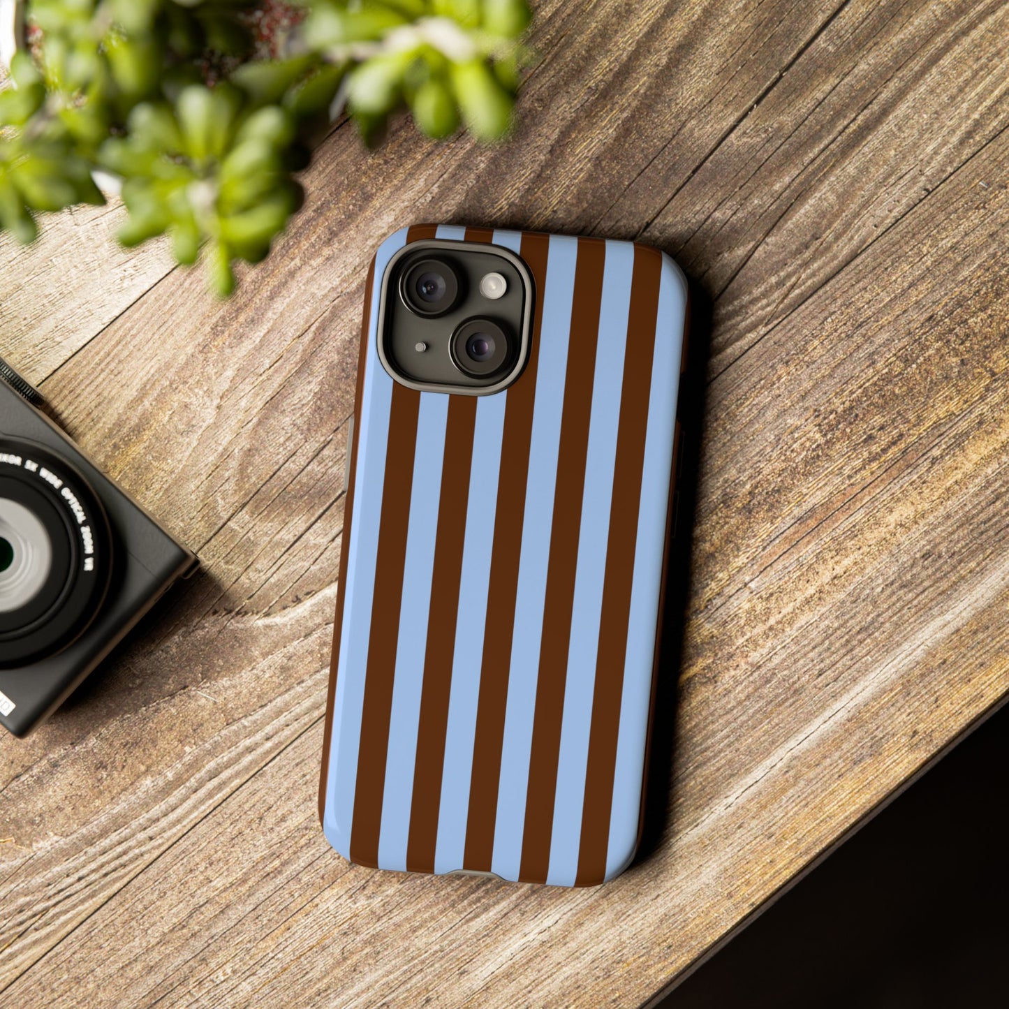 Blue & Brown Vertical Stripe Tough Phone Case — Durable Protective Cover