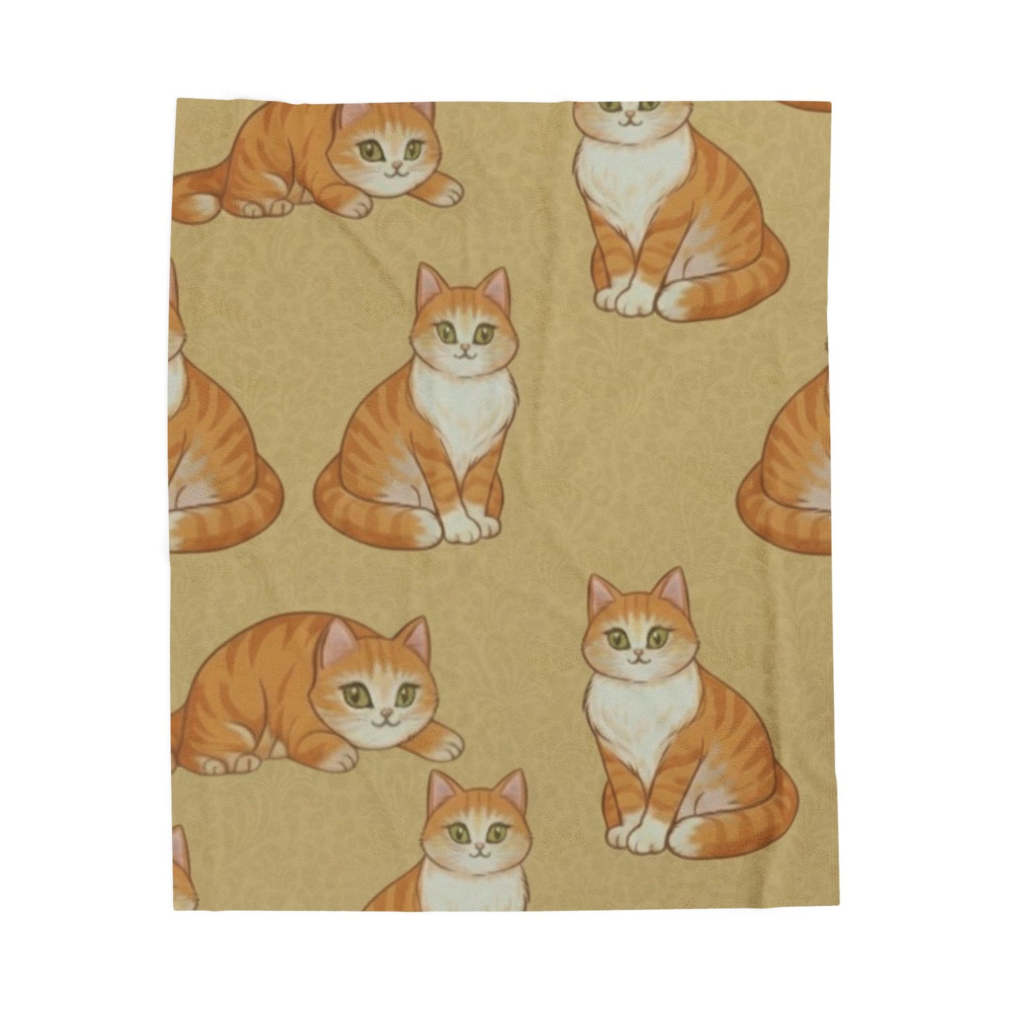 Velveteen Plush Blanket — Cozy Orange Tabby Cat Pattern Throw