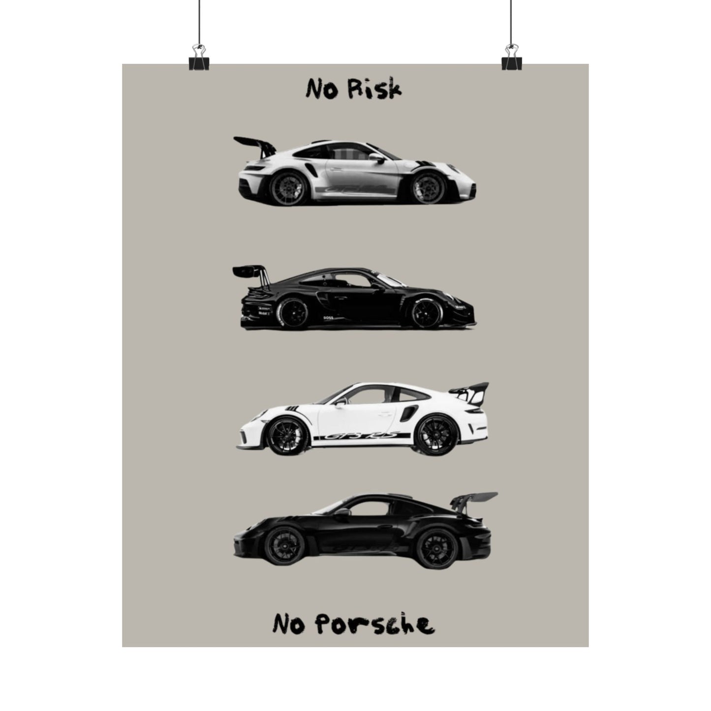 No Risk No Porsche Matte Vertical Car Poster — Minimalist Sports Car Wall Art