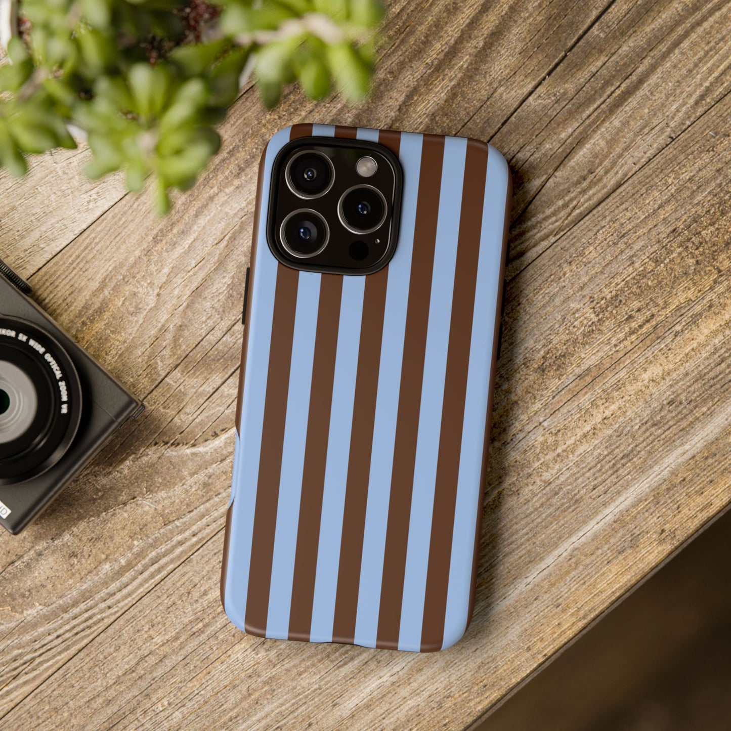 Blue & Brown Vertical Stripe Tough Phone Case — Durable Protective Cover