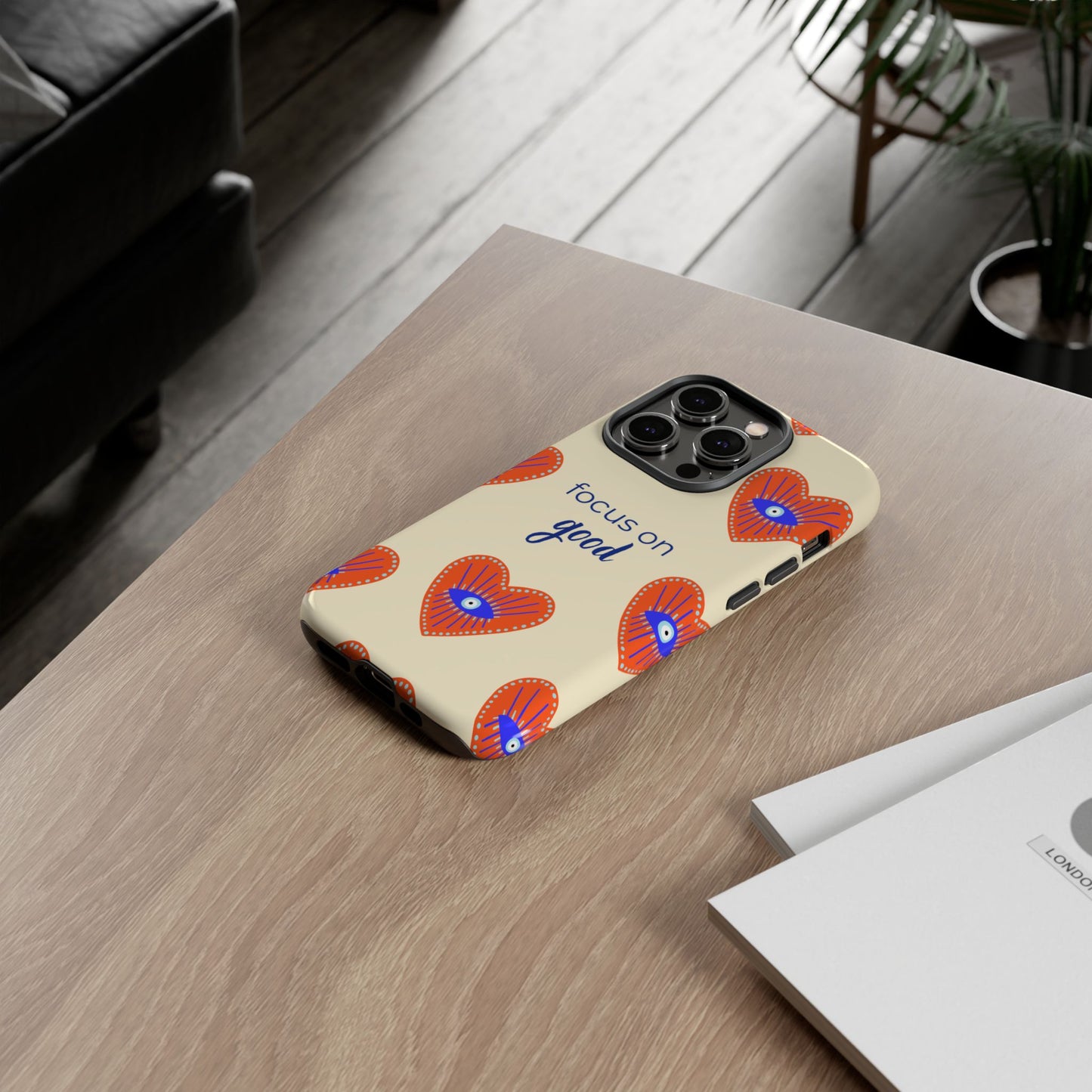 Phone Case — "Focus on Good" Heart Pattern Protective Case