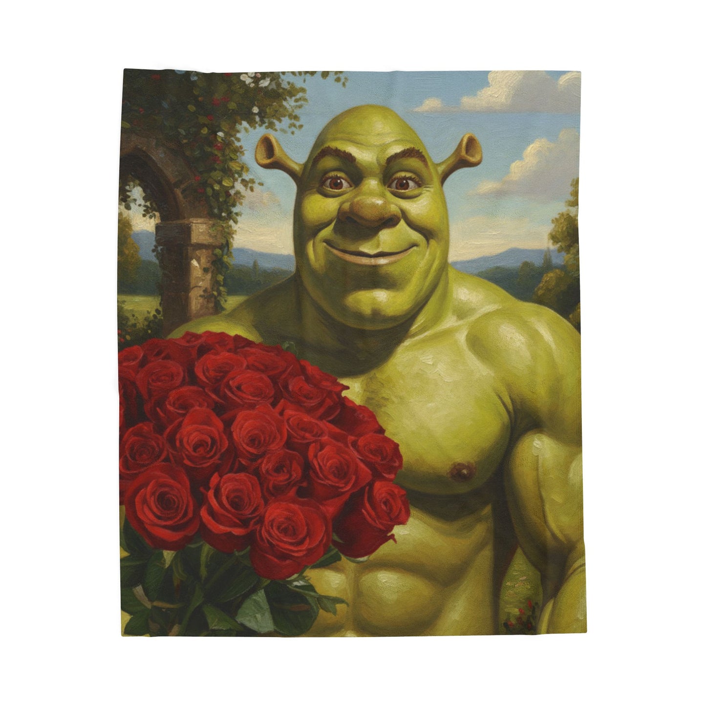 Plush Blanket - Muscular Ogre Holding Roses Velveteen Throw