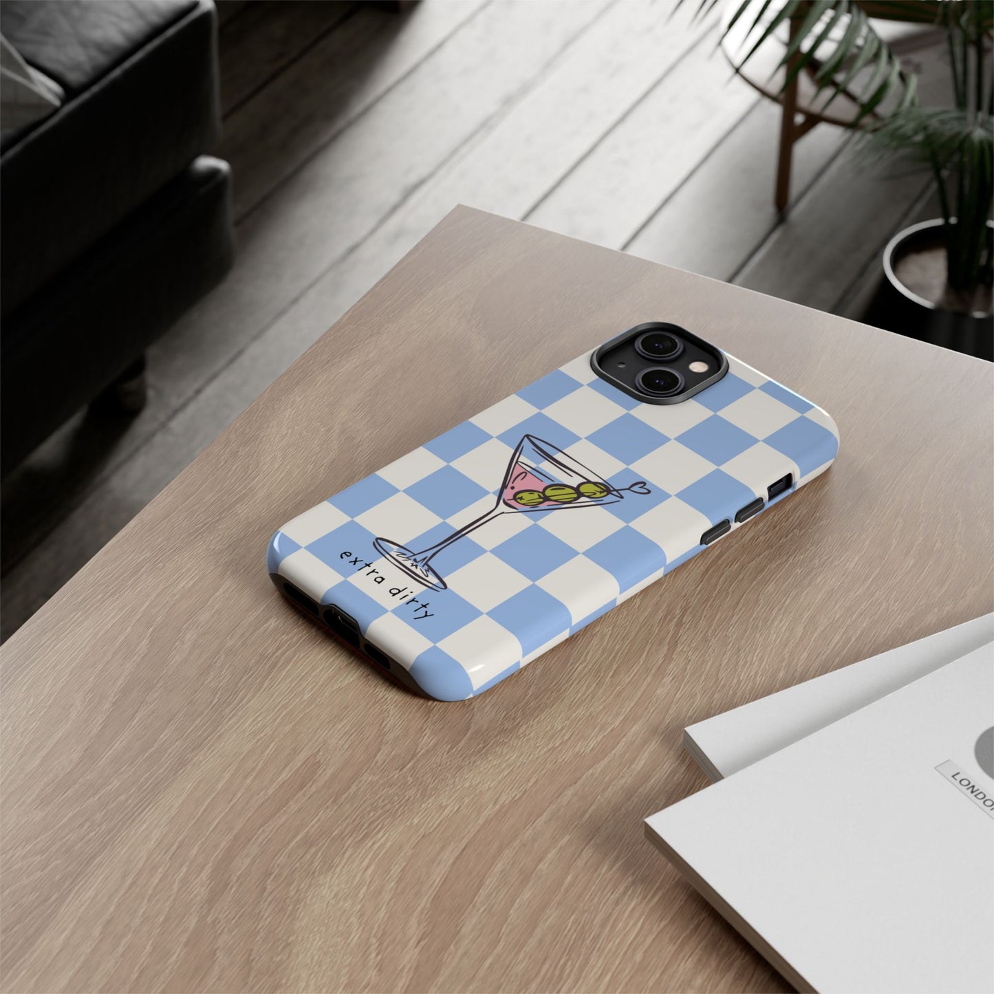 Phone Case — Blue Check Martini "extra dirty" Design