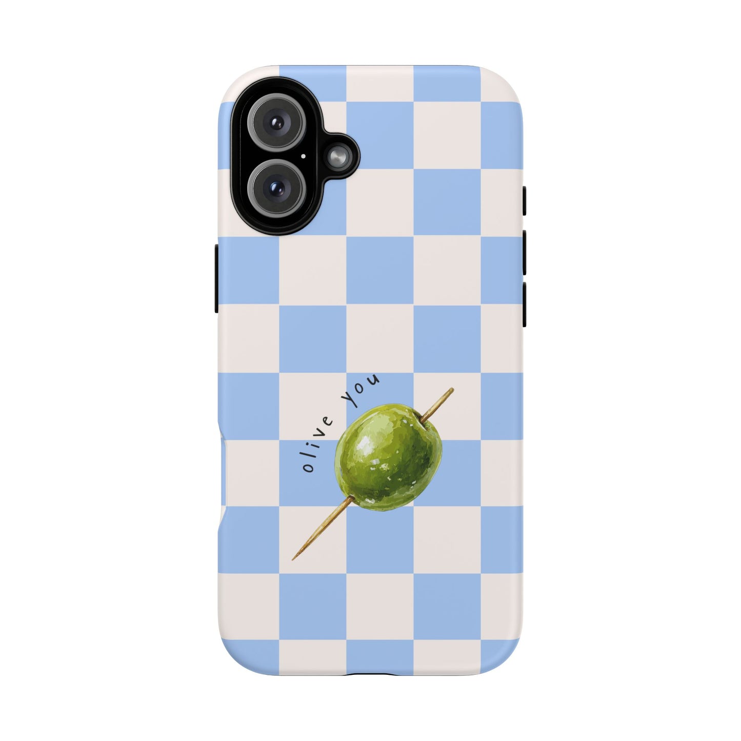 Blue Checkered Phone Case — 'Olive You' Patterned Protective Cover