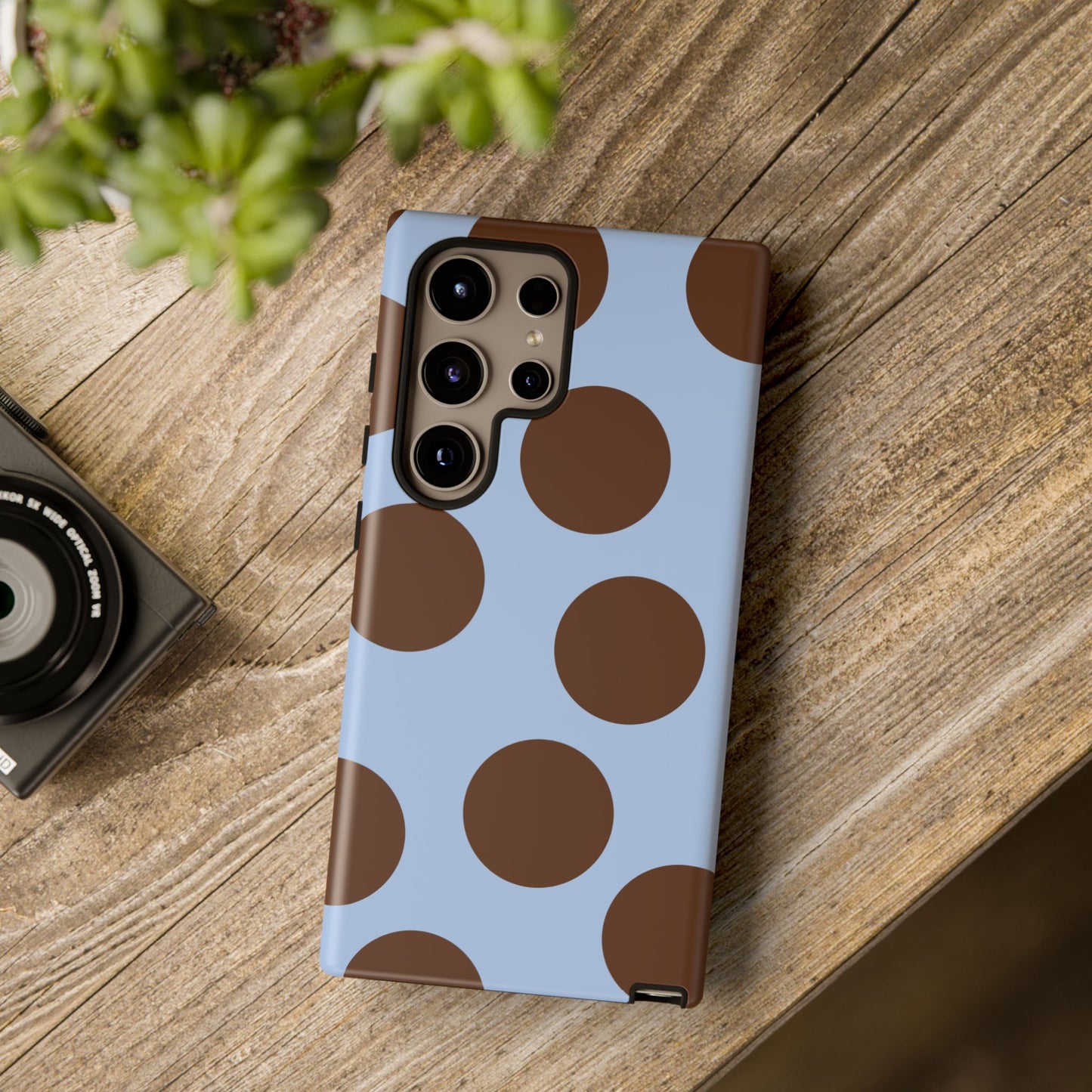 Phone Case - Blue with Brown Polka Dots (Tough Protective Phone Case)