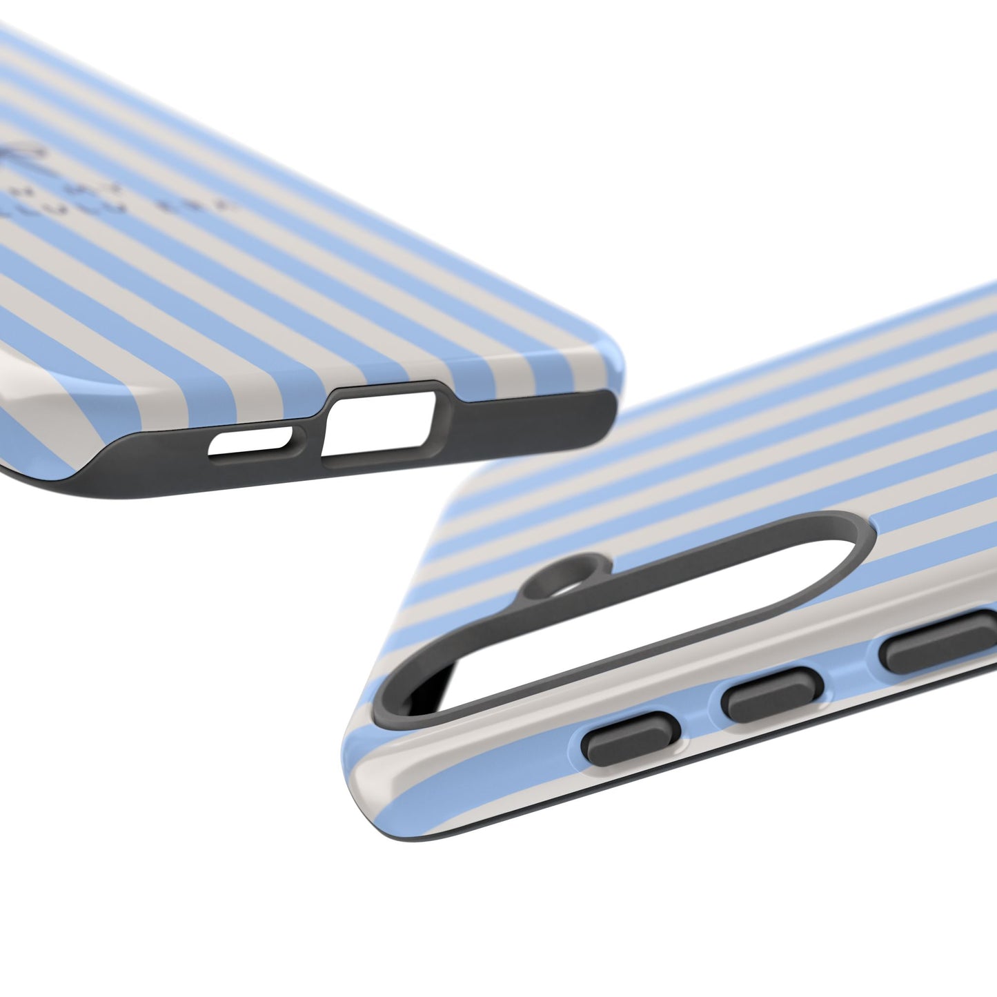 Striped Blue Phone Case — "In My Delulu Era" Cute Bow Design