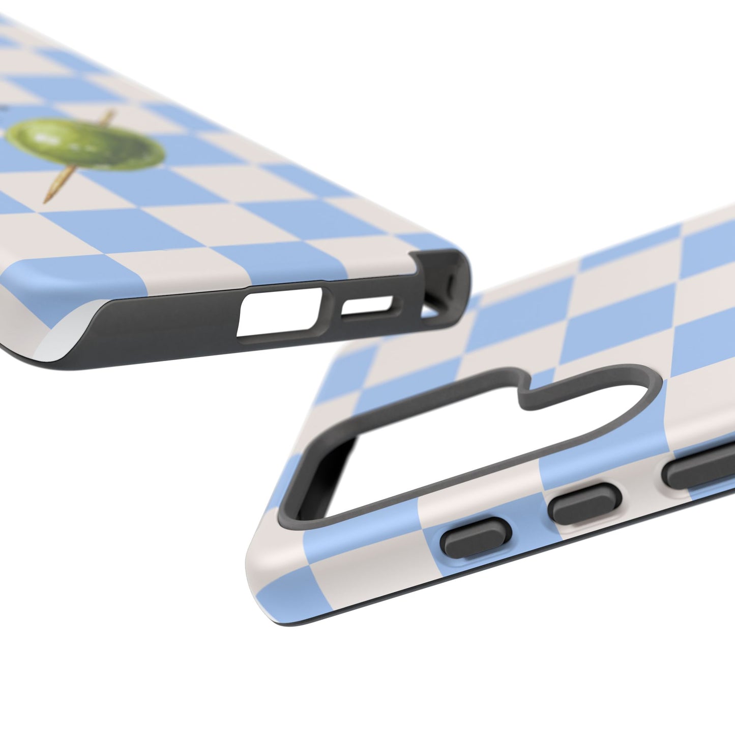 Blue Checkered Phone Case — 'Olive You' Patterned Protective Cover