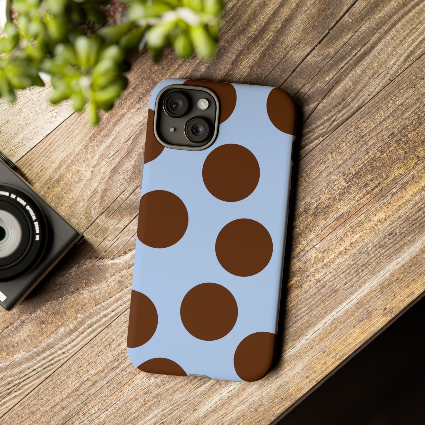 Phone Case - Blue with Brown Polka Dots (Tough Protective Phone Case)