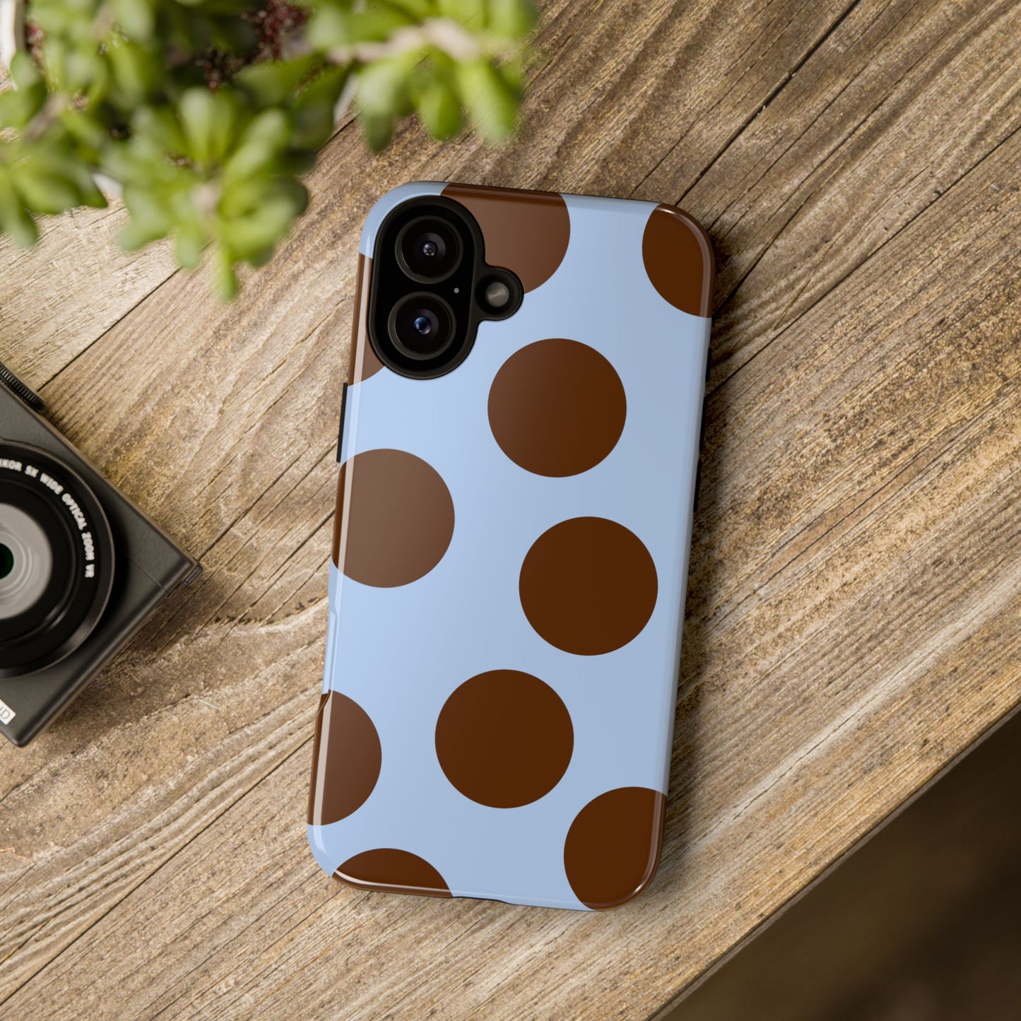 Phone Case - Blue with Brown Polka Dots (Tough Protective Phone Case)