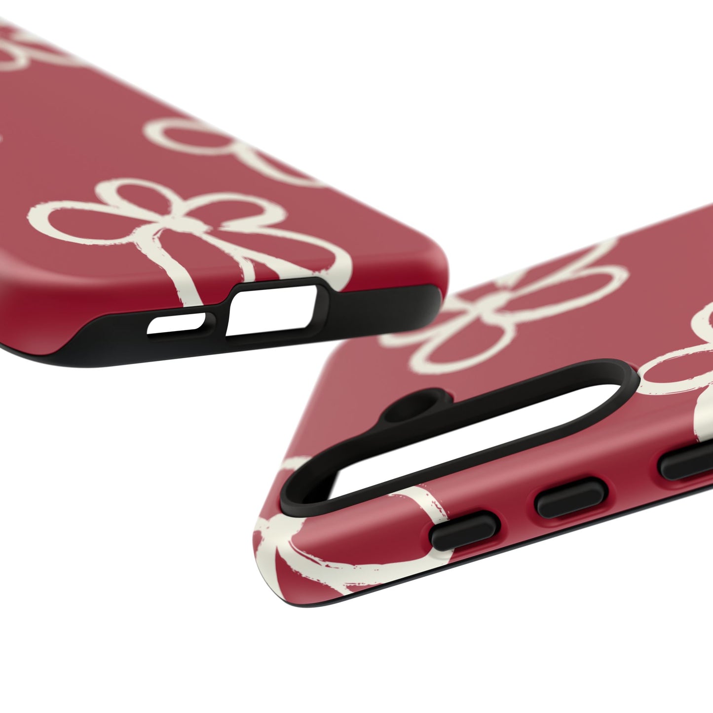 Red Floral Tough Phone Case — Hand-Drawn White Flowers on Burgundy