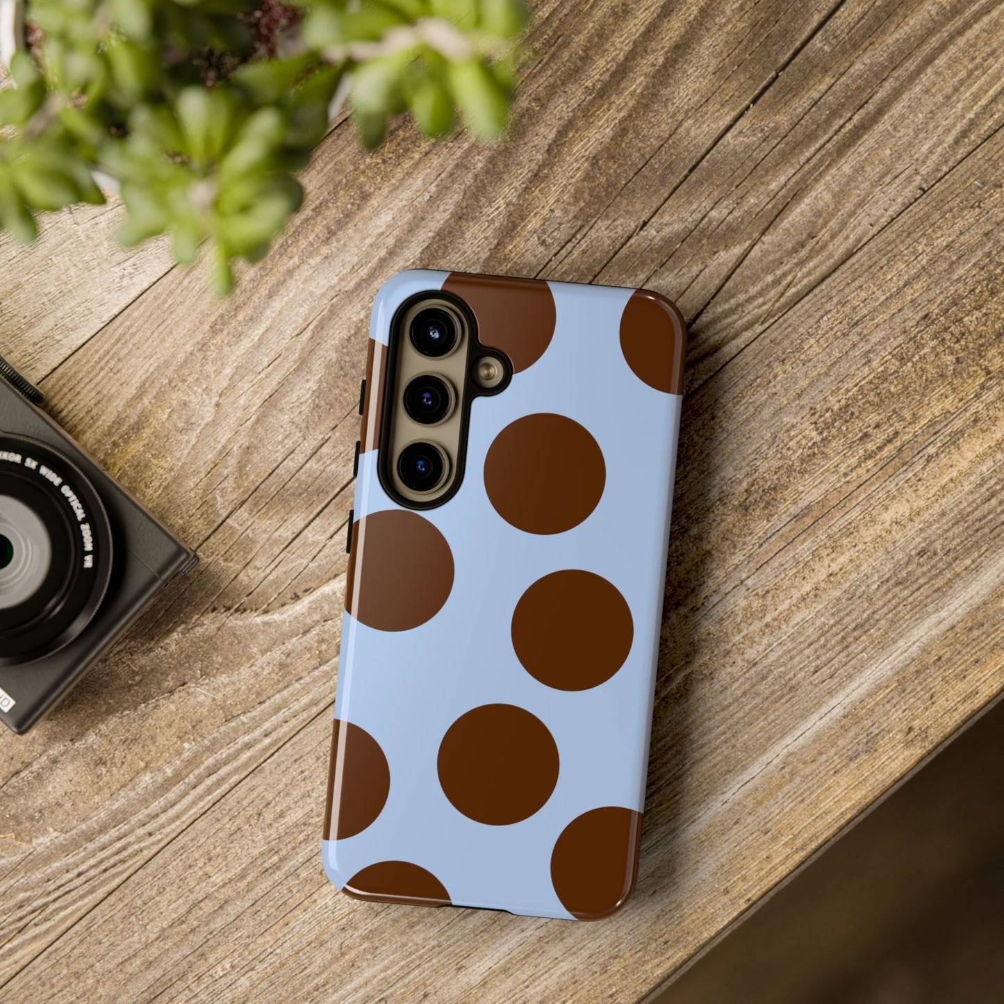 Phone Case - Blue with Brown Polka Dots (Tough Protective Phone Case)