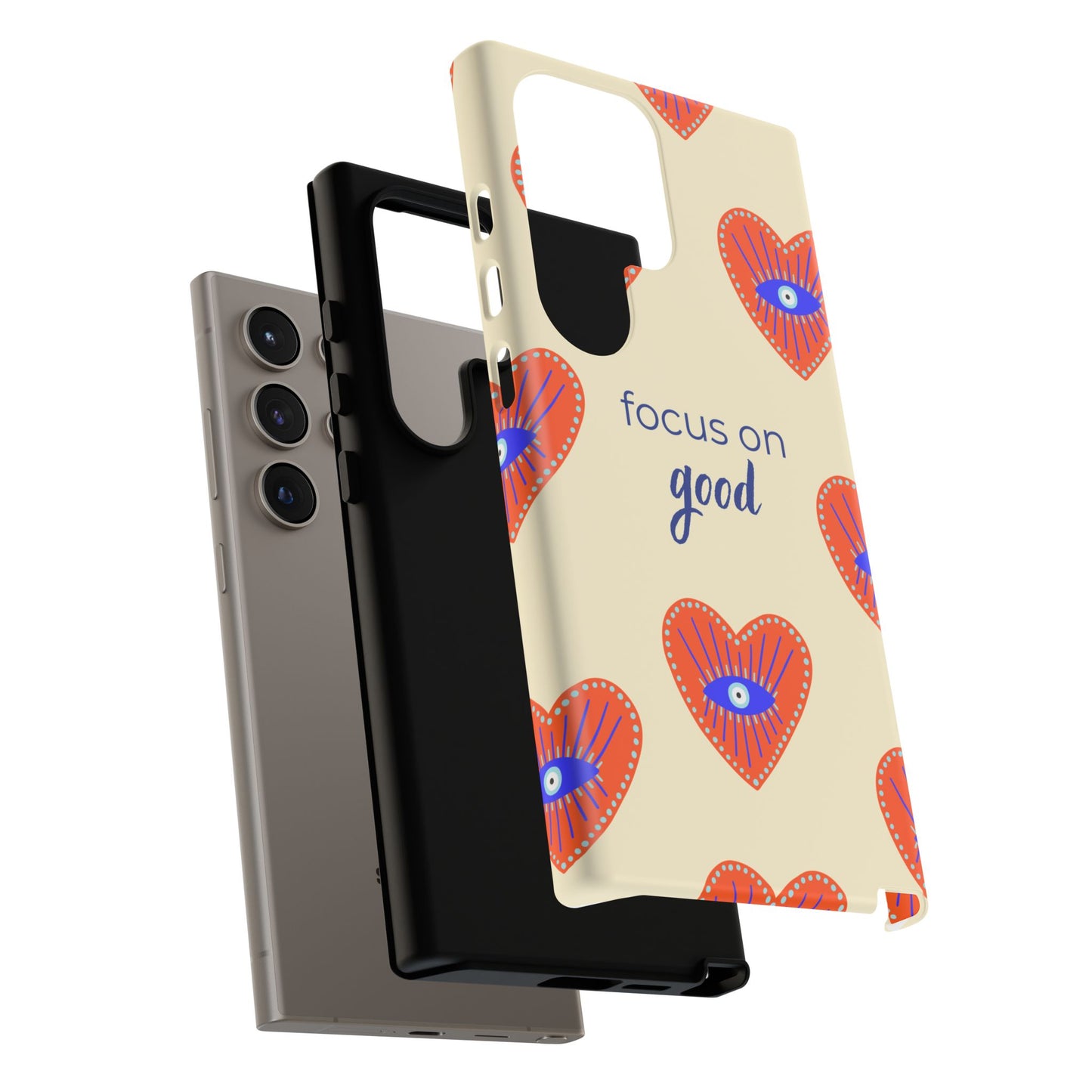 Phone Case — "Focus on Good" Heart Pattern Protective Case