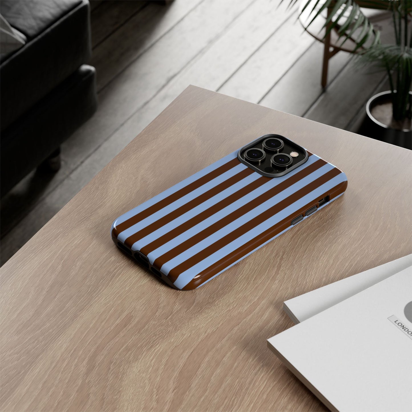 Blue & Brown Vertical Stripe Tough Phone Case — Durable Protective Cover