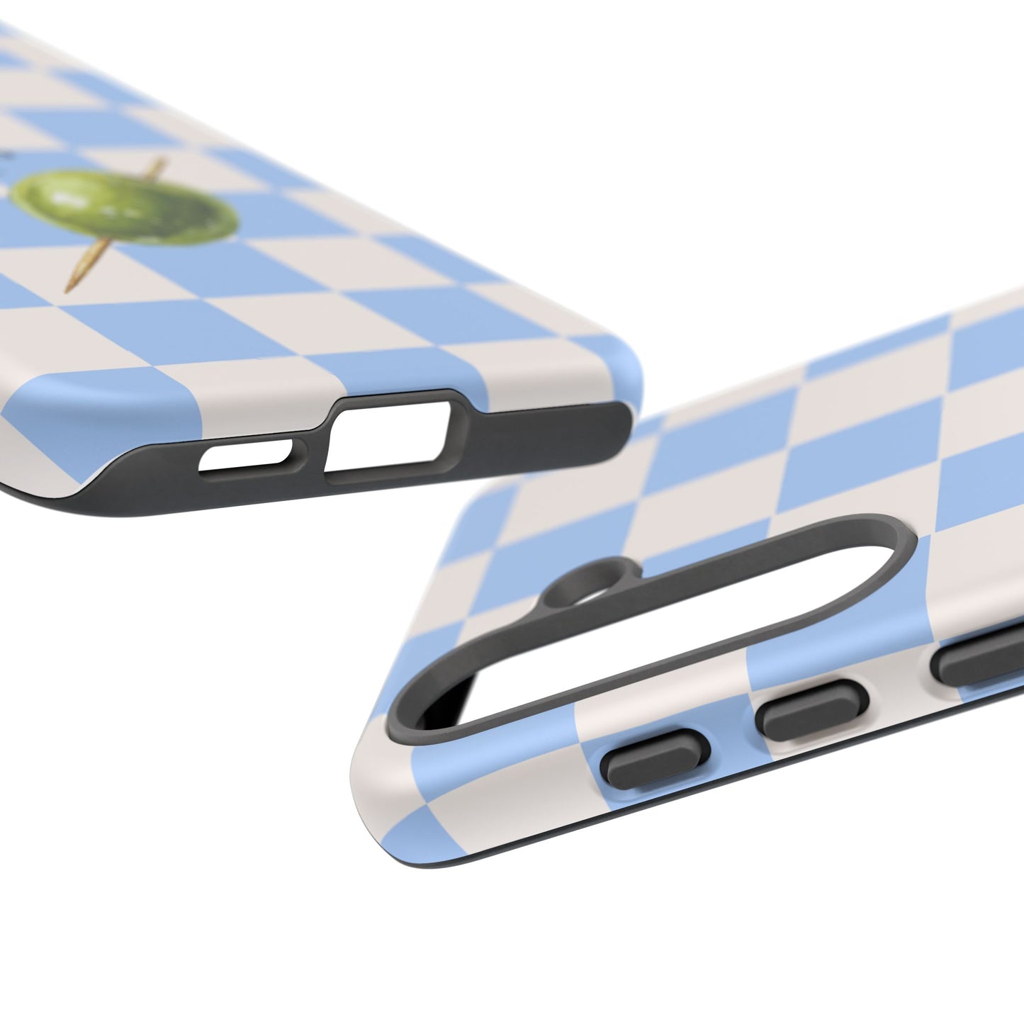 Blue Checkered Phone Case — 'Olive You' Patterned Protective Cover