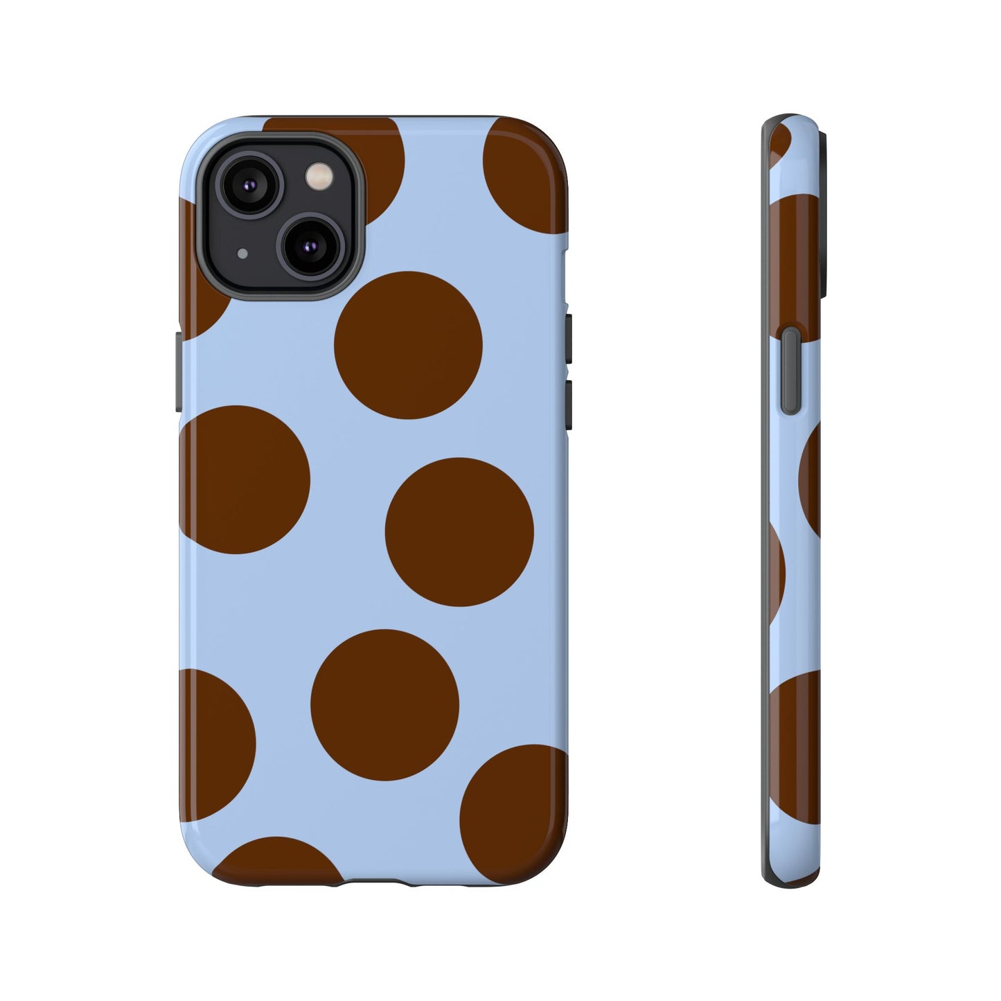 Phone Case - Blue with Brown Polka Dots (Tough Protective Phone Case)