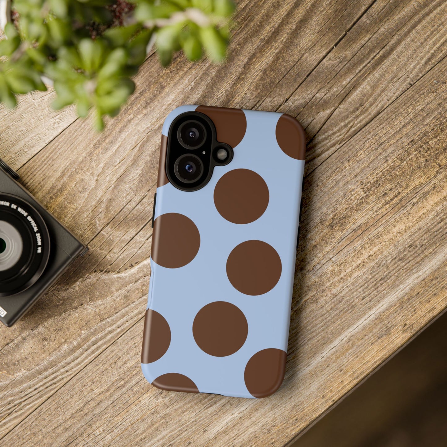 Phone Case - Blue with Brown Polka Dots (Tough Protective Phone Case)
