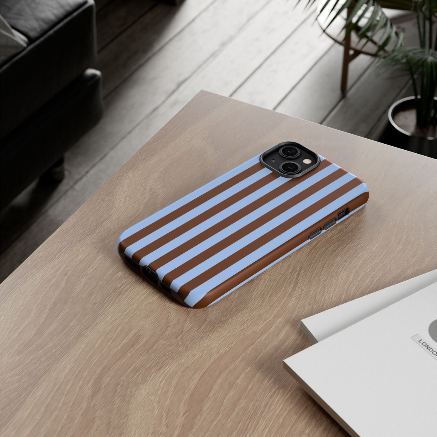 Blue & Brown Vertical Stripe Tough Phone Case — Durable Protective Cover