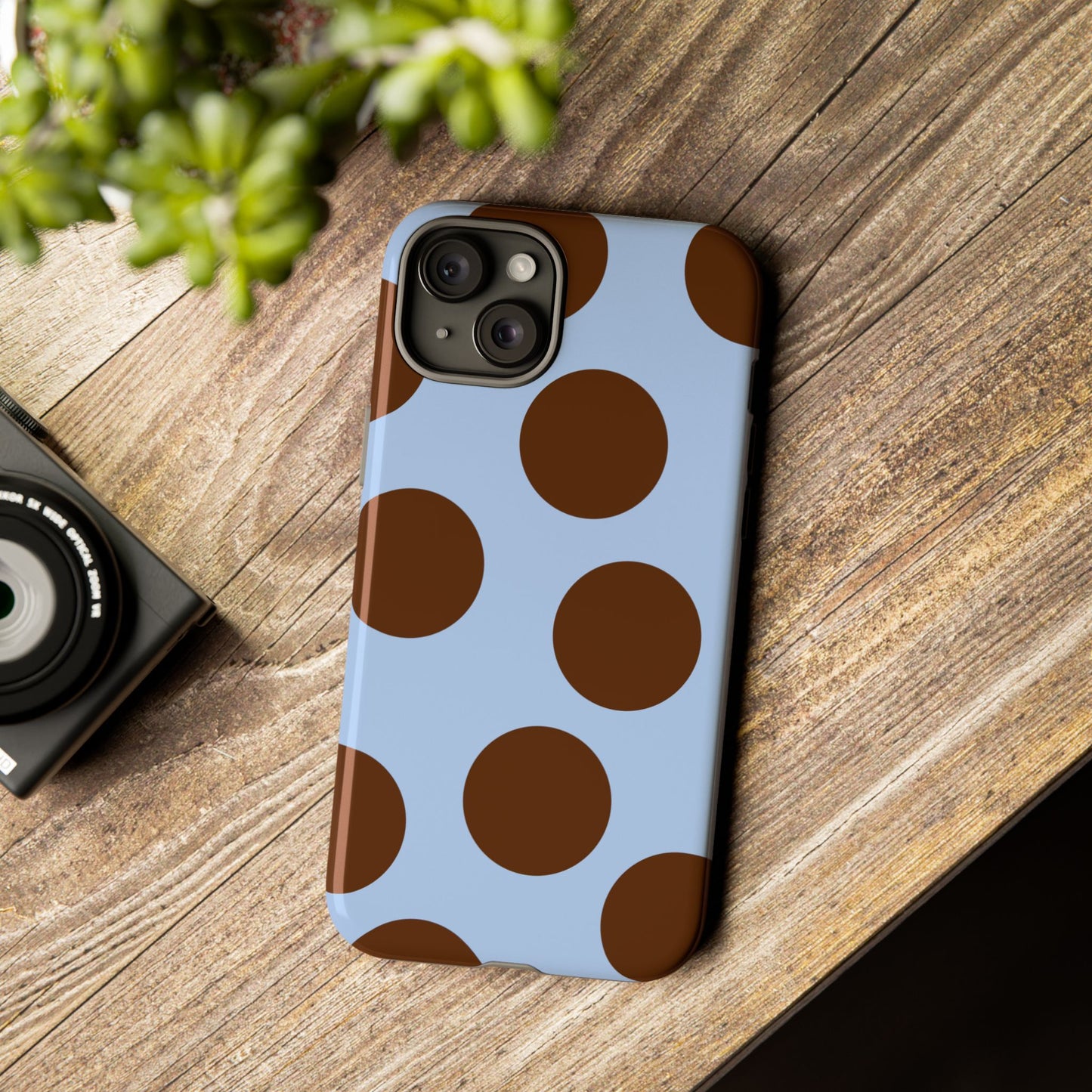 Phone Case - Blue with Brown Polka Dots (Tough Protective Phone Case)