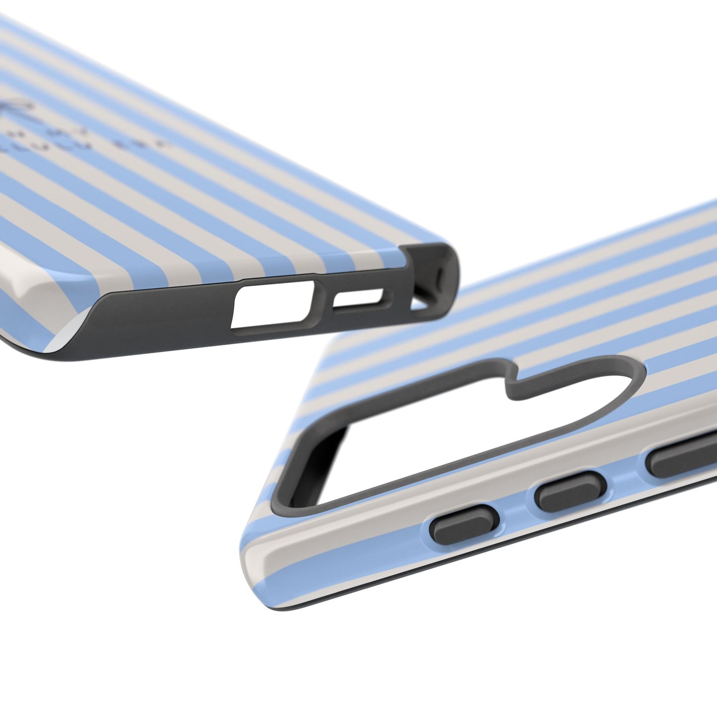 Striped Blue Phone Case — "In My Delulu Era" Cute Bow Design