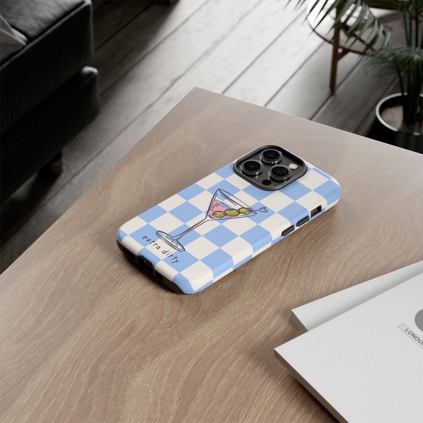 Phone Case — Blue Check Martini "extra dirty" Design