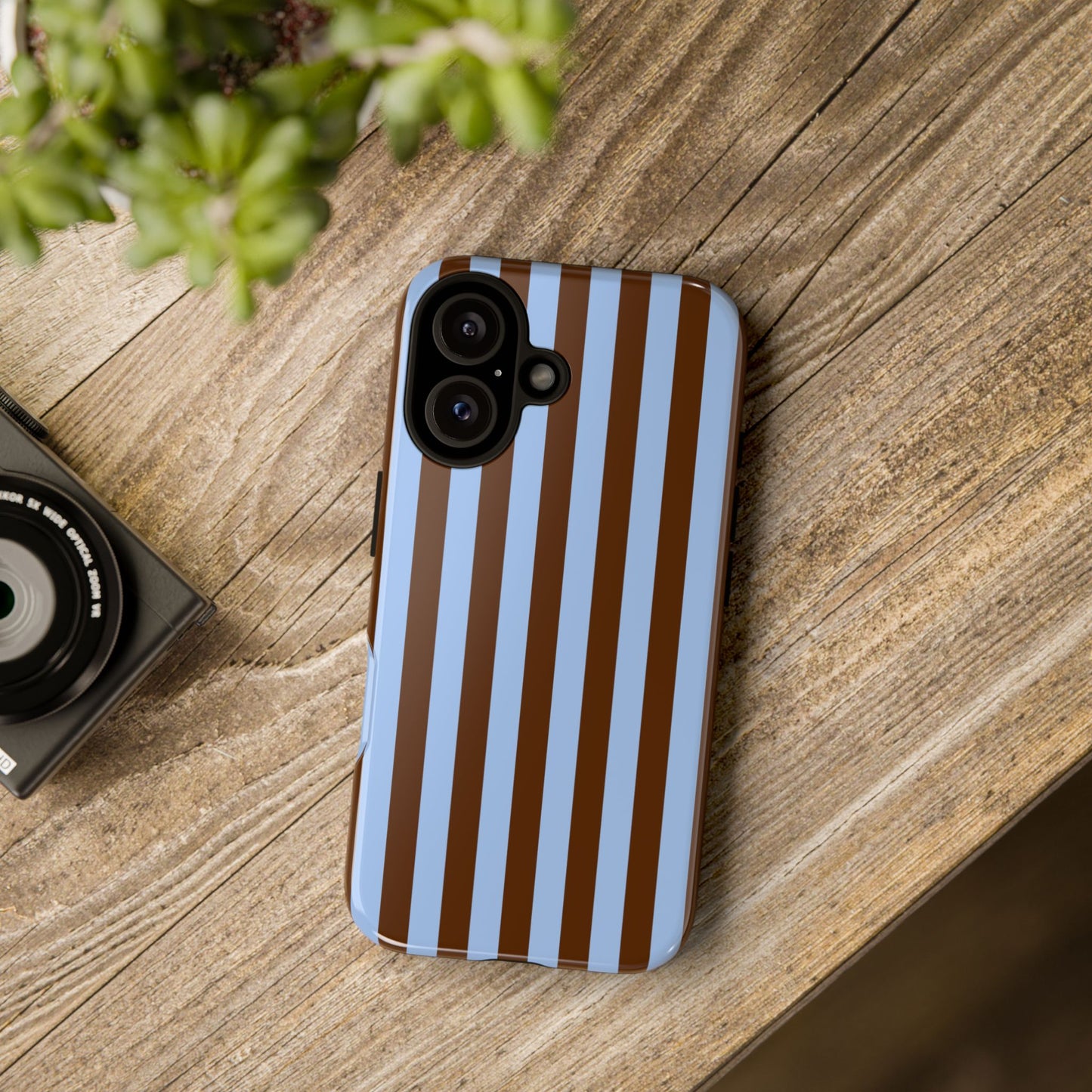 Blue & Brown Vertical Stripe Tough Phone Case — Durable Protective Cover