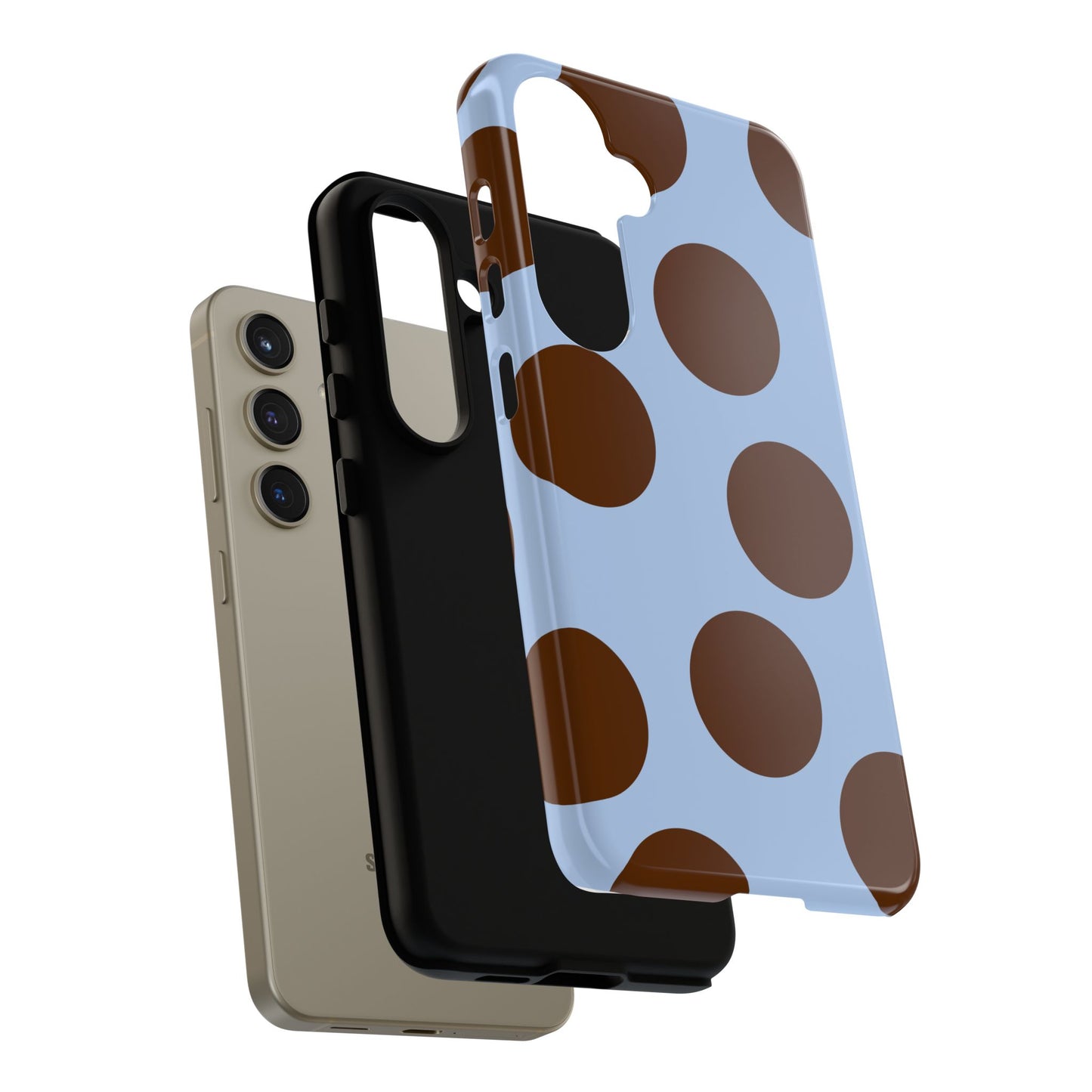 Phone Case - Blue with Brown Polka Dots (Tough Protective Phone Case)