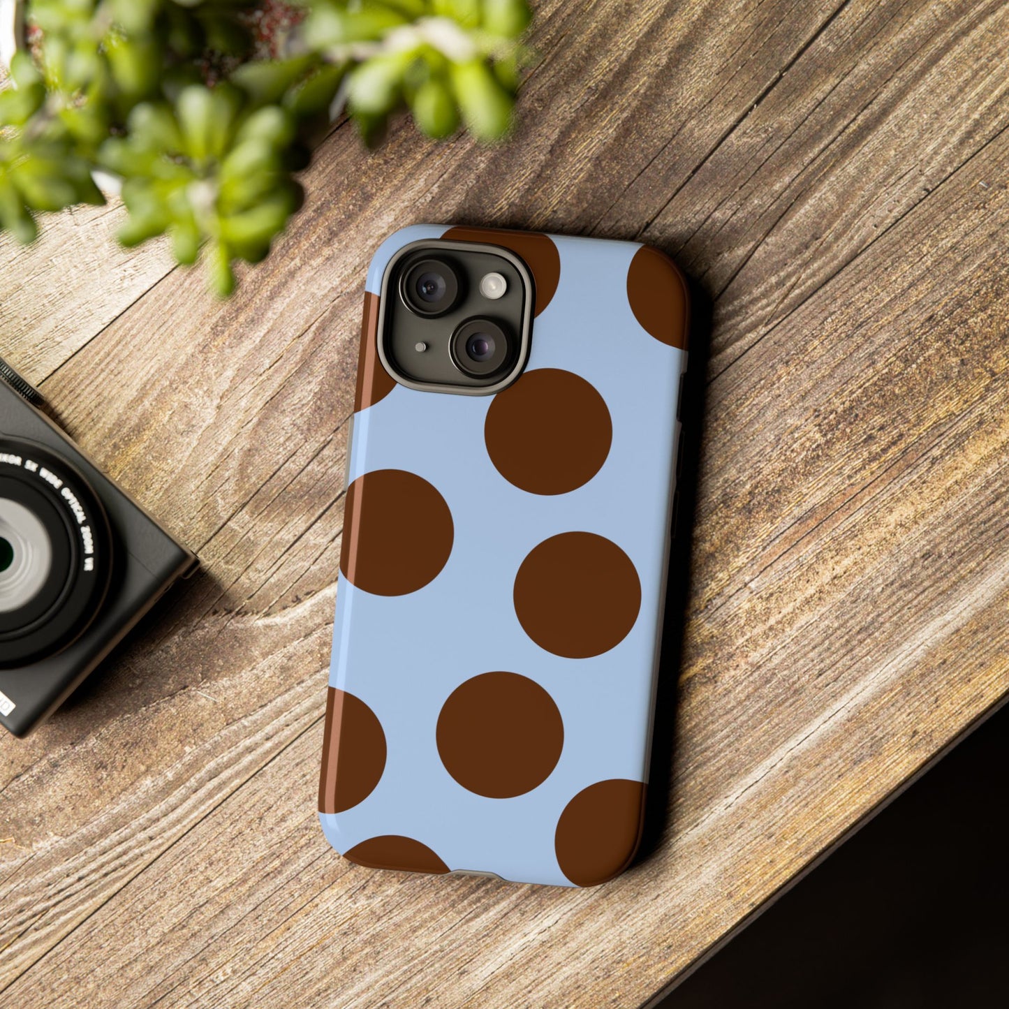 Phone Case - Blue with Brown Polka Dots (Tough Protective Phone Case)