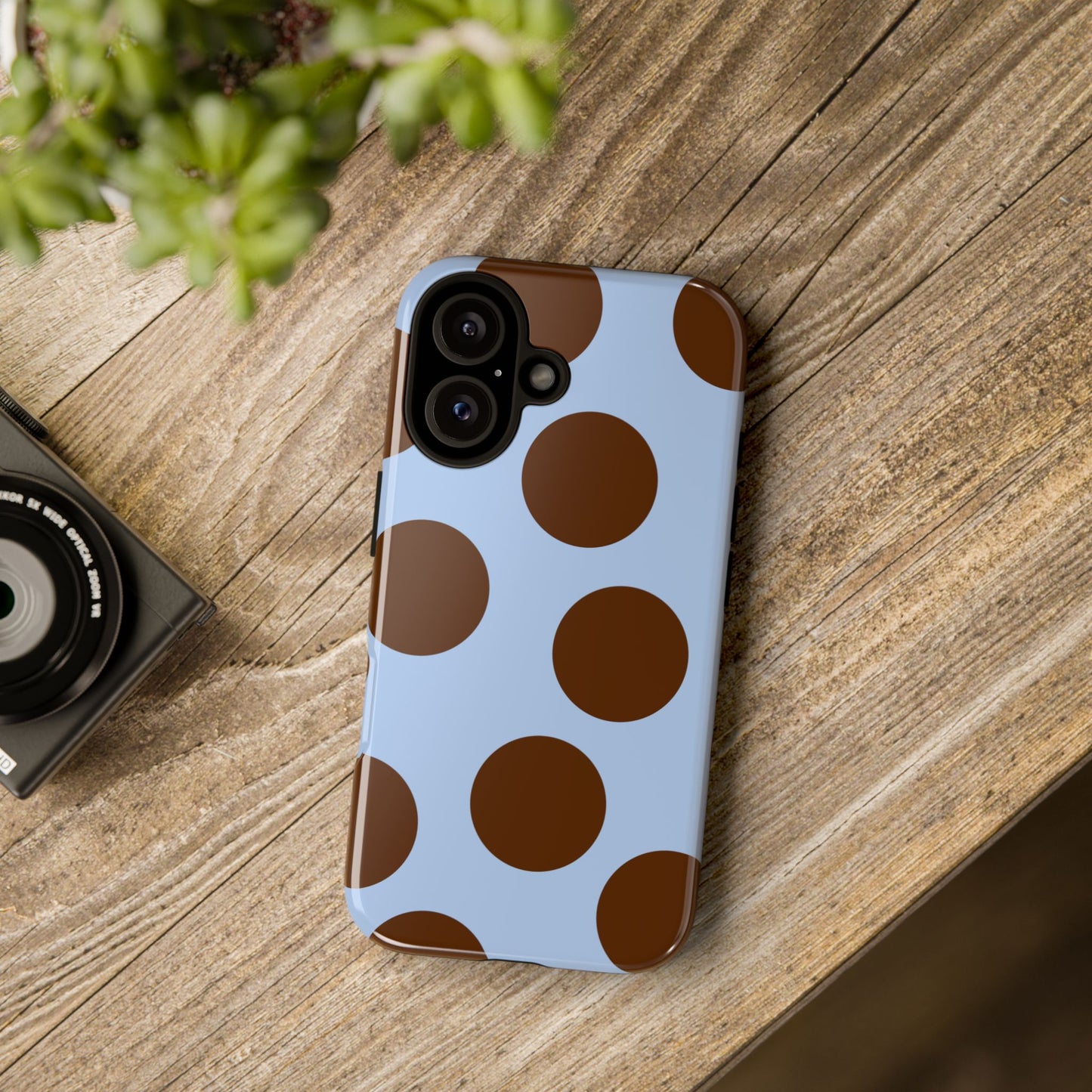 Phone Case - Blue with Brown Polka Dots (Tough Protective Phone Case)