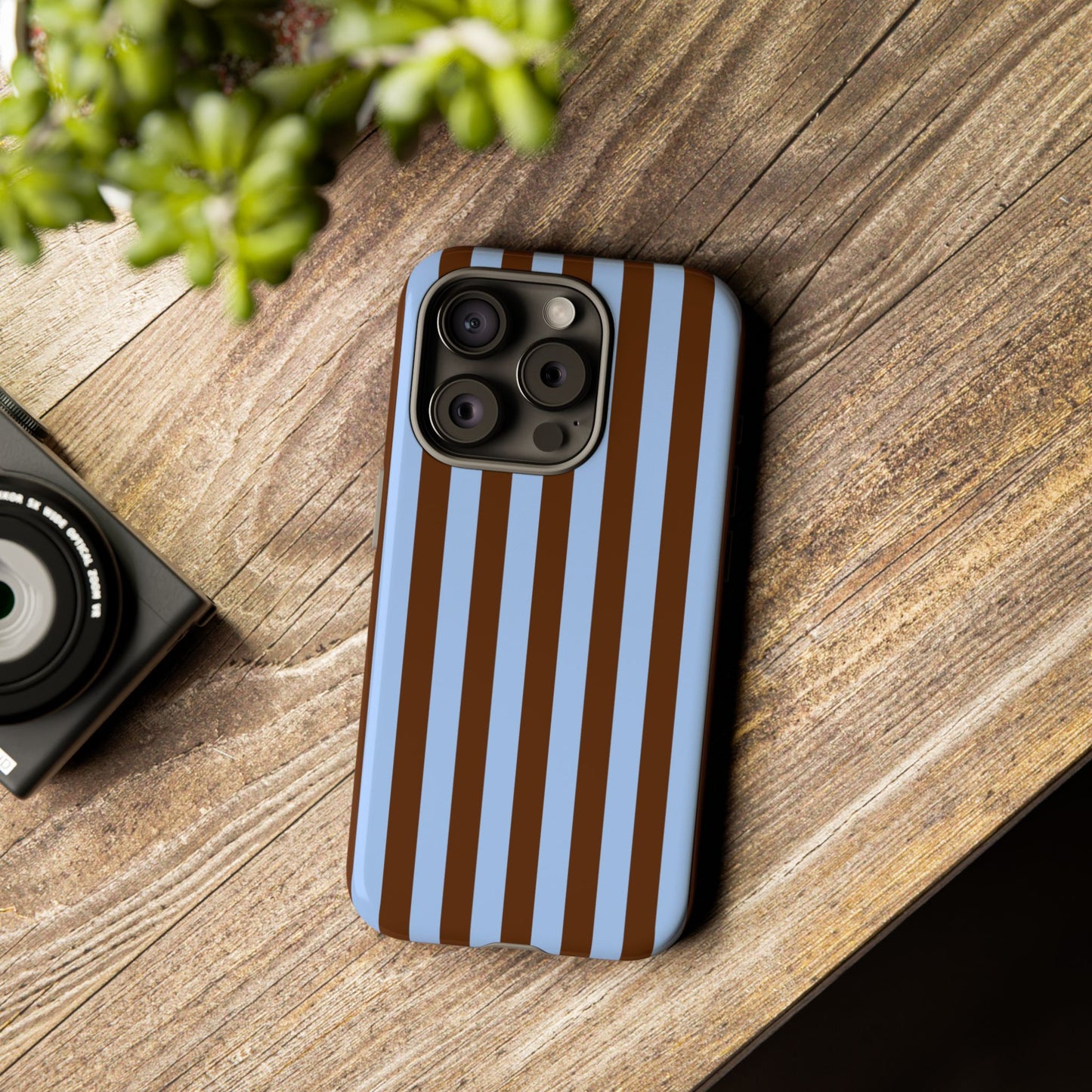 Blue & Brown Vertical Stripe Tough Phone Case — Durable Protective Cover
