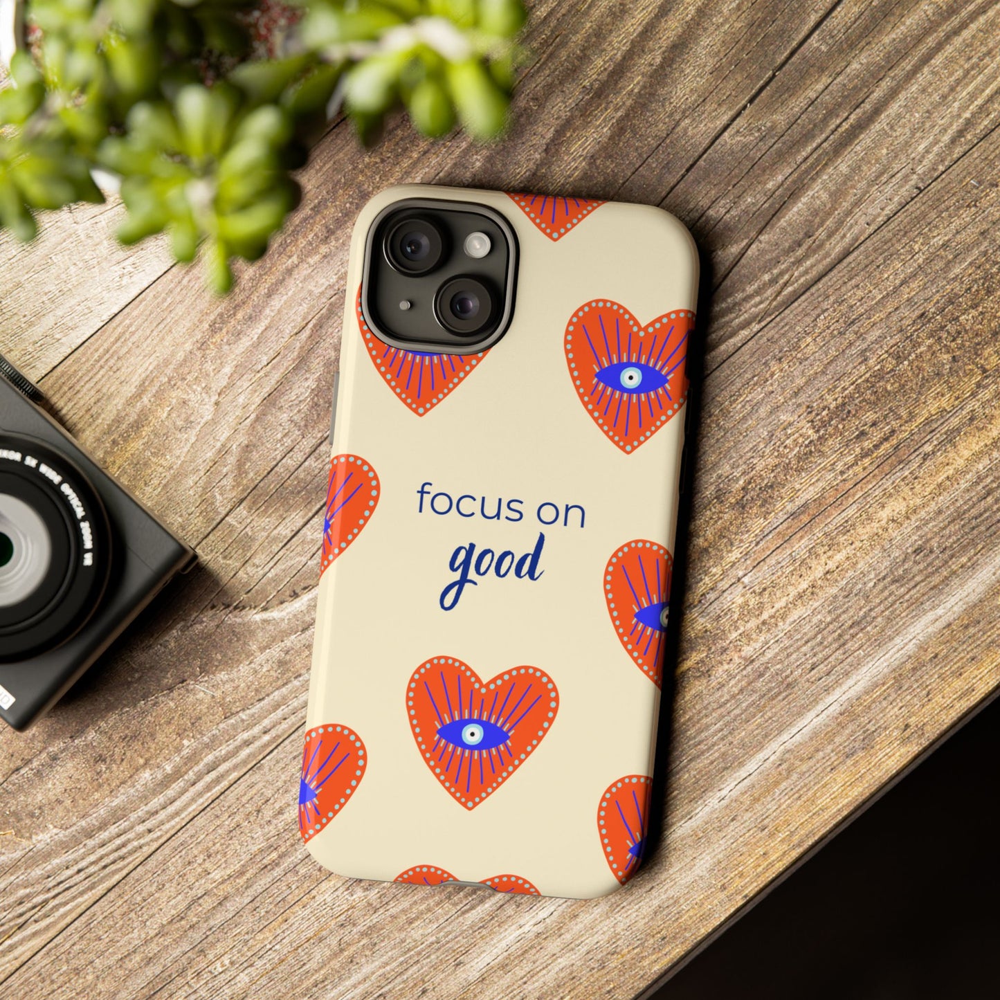 Phone Case — "Focus on Good" Heart Pattern Protective Case