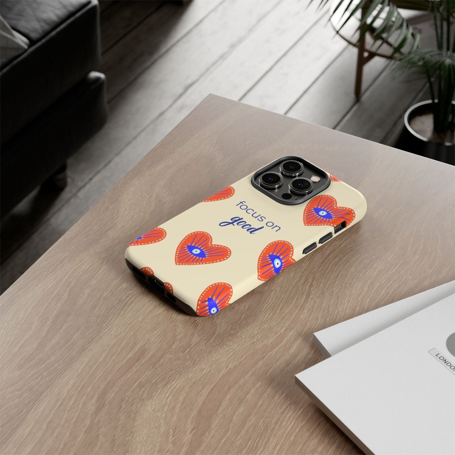 Phone Case — "Focus on Good" Heart Pattern Protective Case
