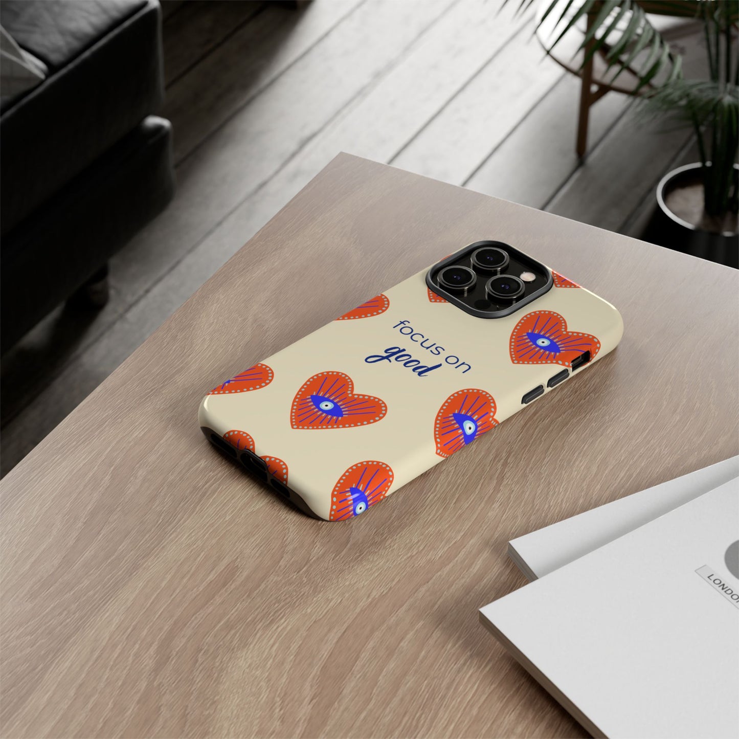 Phone Case — "Focus on Good" Heart Pattern Protective Case