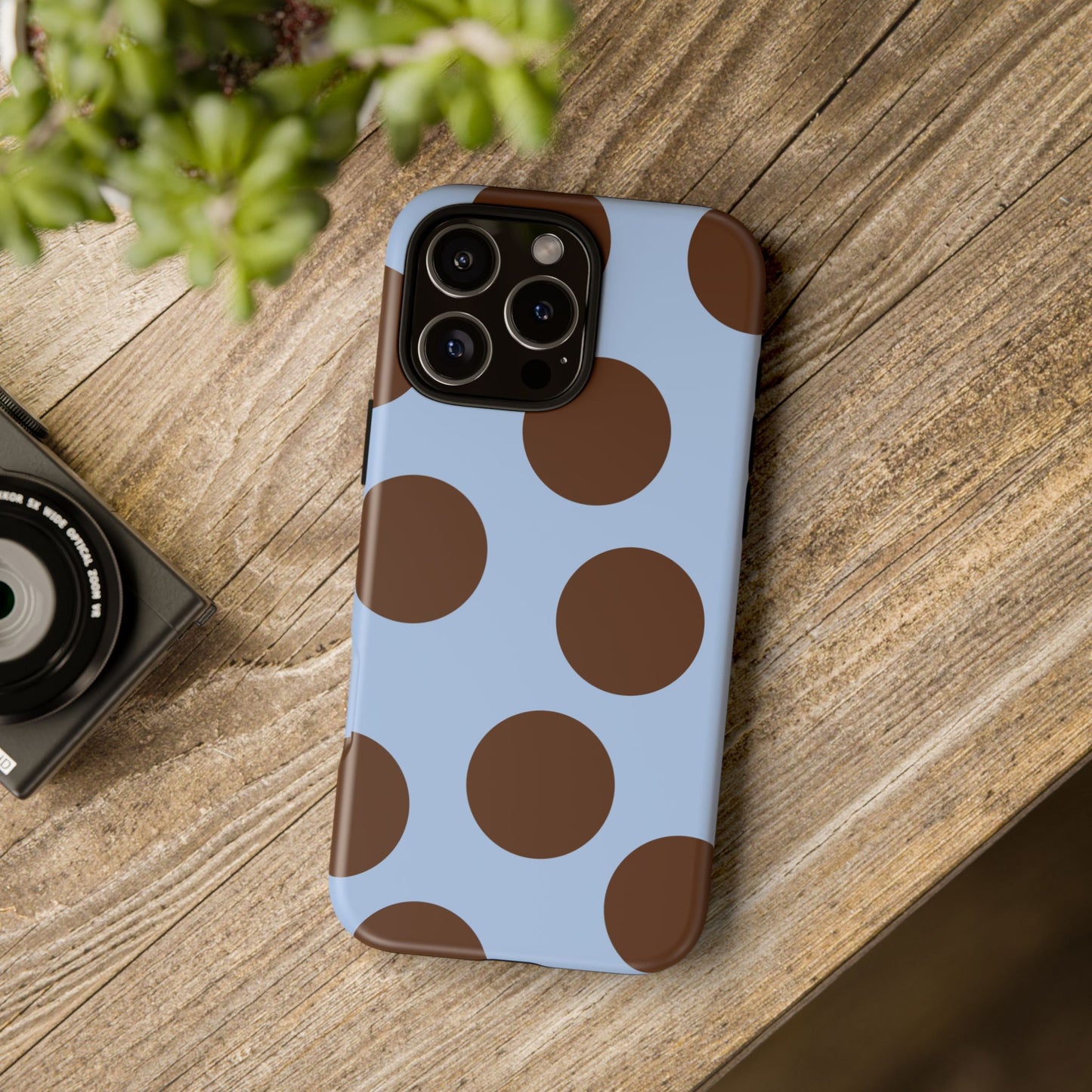 Phone Case - Blue with Brown Polka Dots (Tough Protective Phone Case)