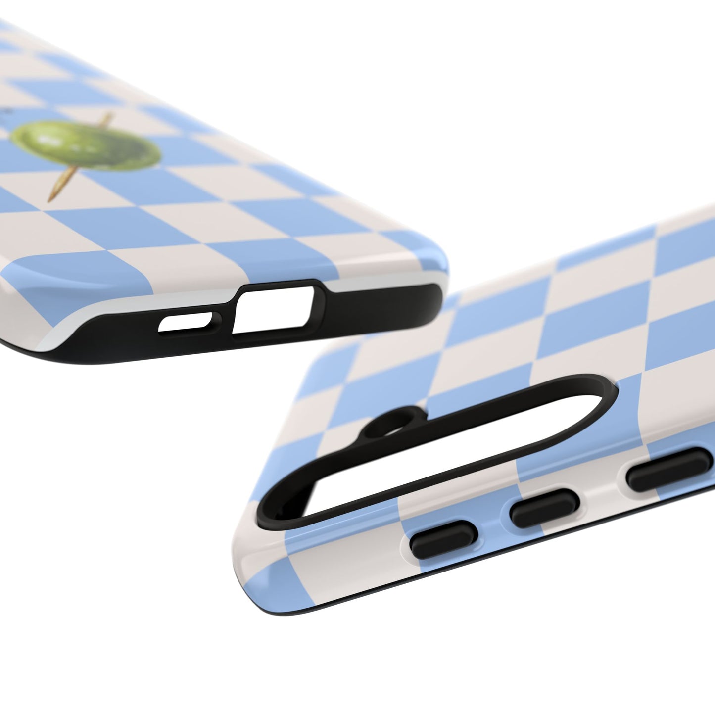 Blue Checkered Phone Case — 'Olive You' Patterned Protective Cover