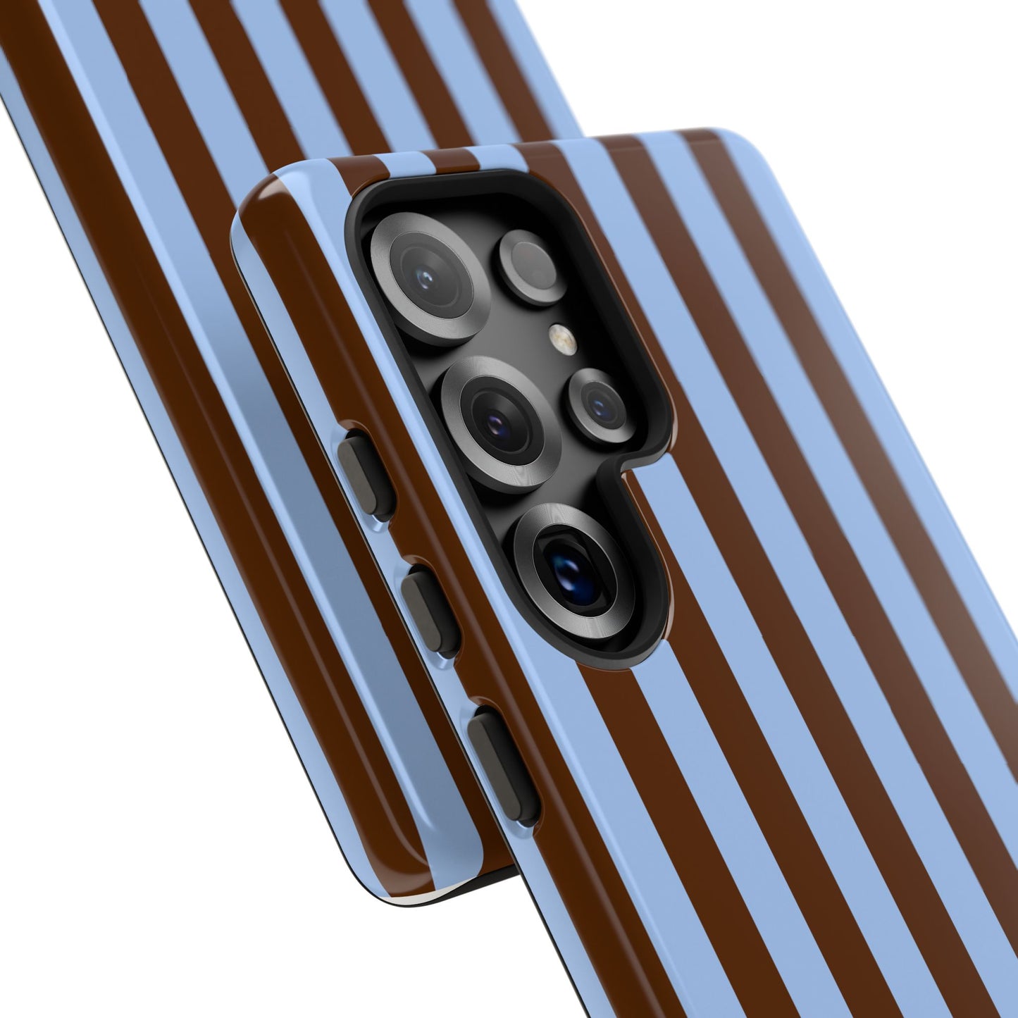 Blue & Brown Vertical Stripe Tough Phone Case — Durable Protective Cover
