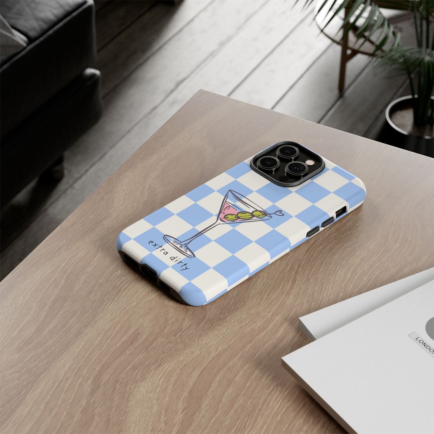 Phone Case — Blue Check Martini "extra dirty" Design