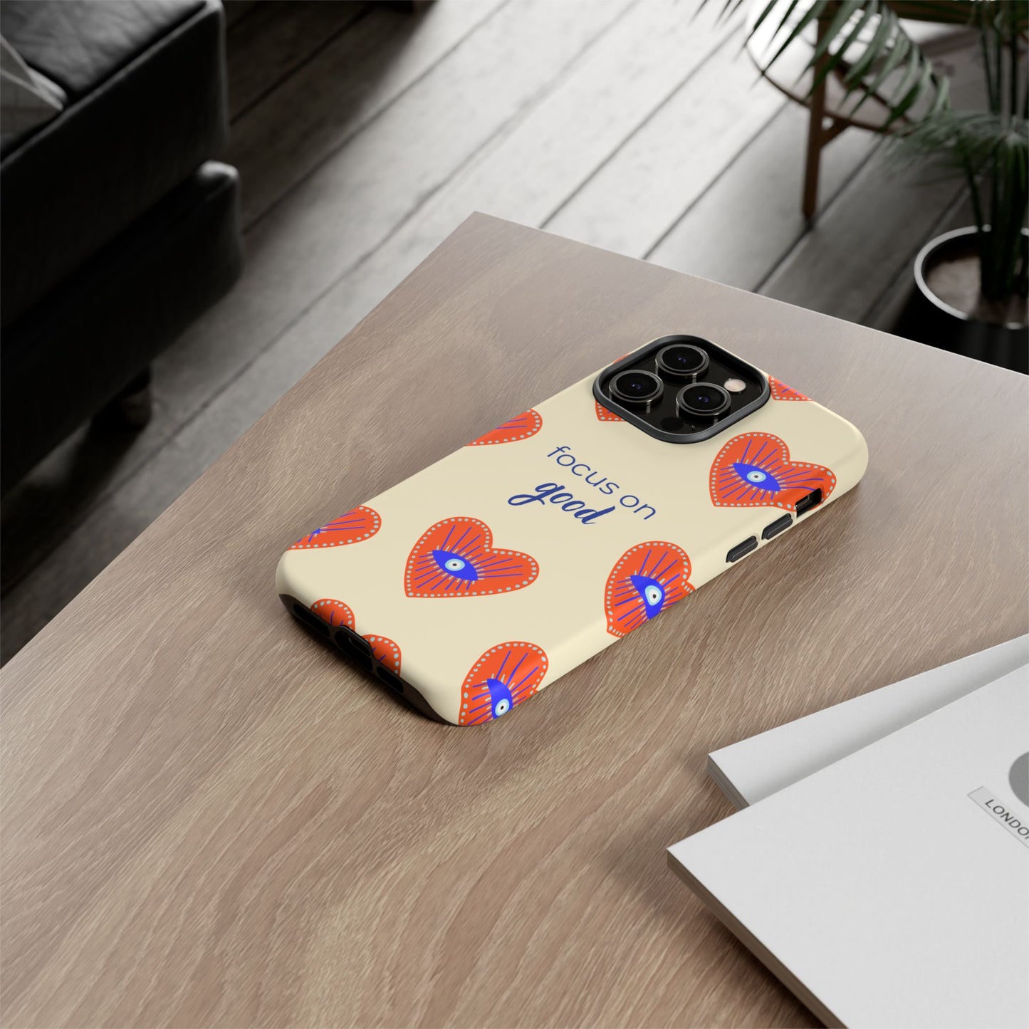 Phone Case — "Focus on Good" Heart Pattern Protective Case