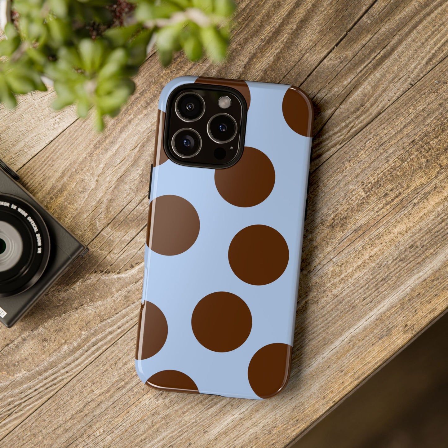 Phone Case - Blue with Brown Polka Dots (Tough Protective Phone Case)