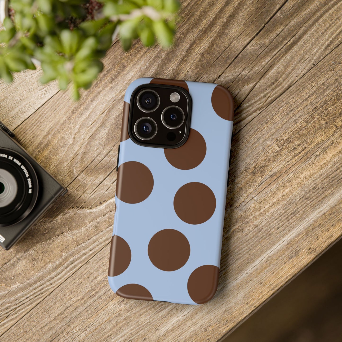 Phone Case - Blue with Brown Polka Dots (Tough Protective Phone Case)