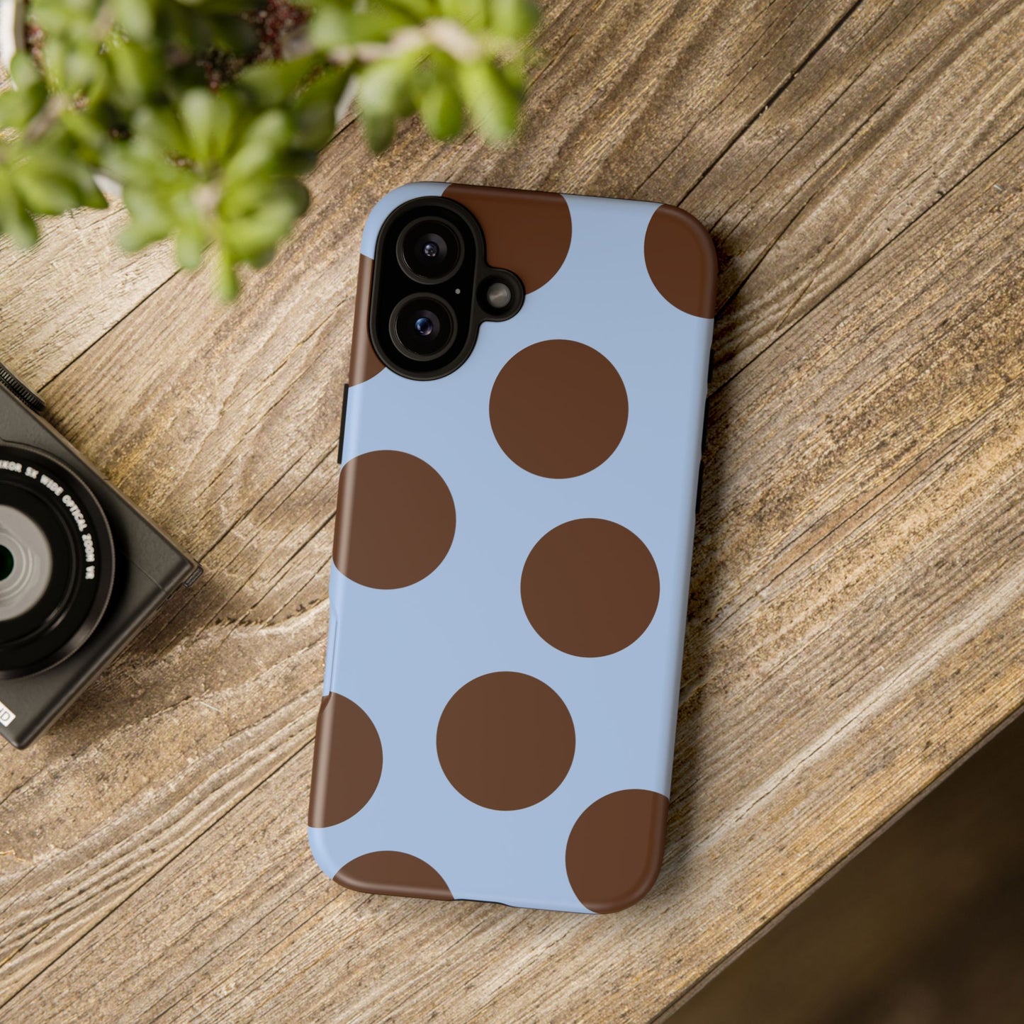 Phone Case - Blue with Brown Polka Dots (Tough Protective Phone Case)