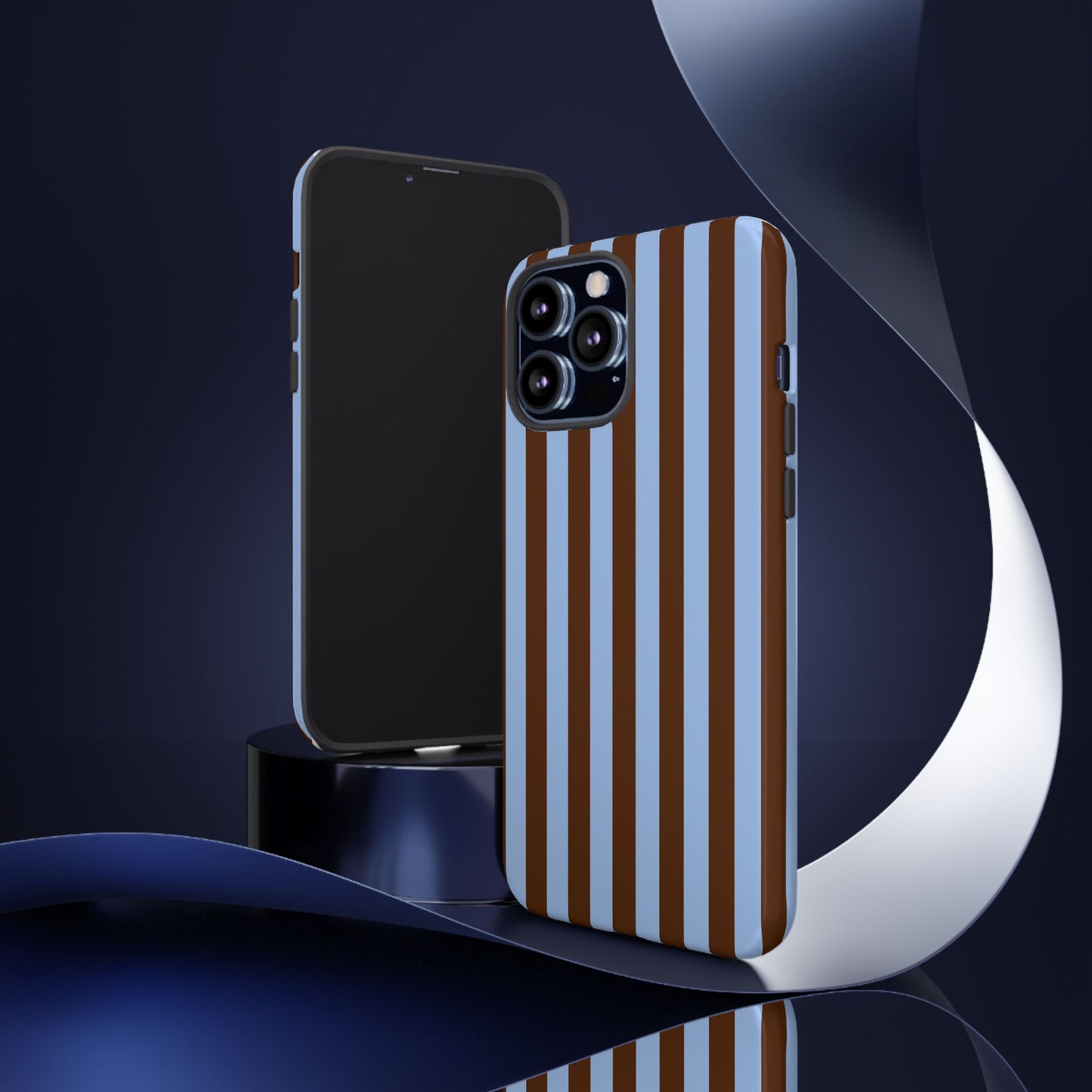 Blue & Brown Vertical Stripe Tough Phone Case — Durable Protective Cover