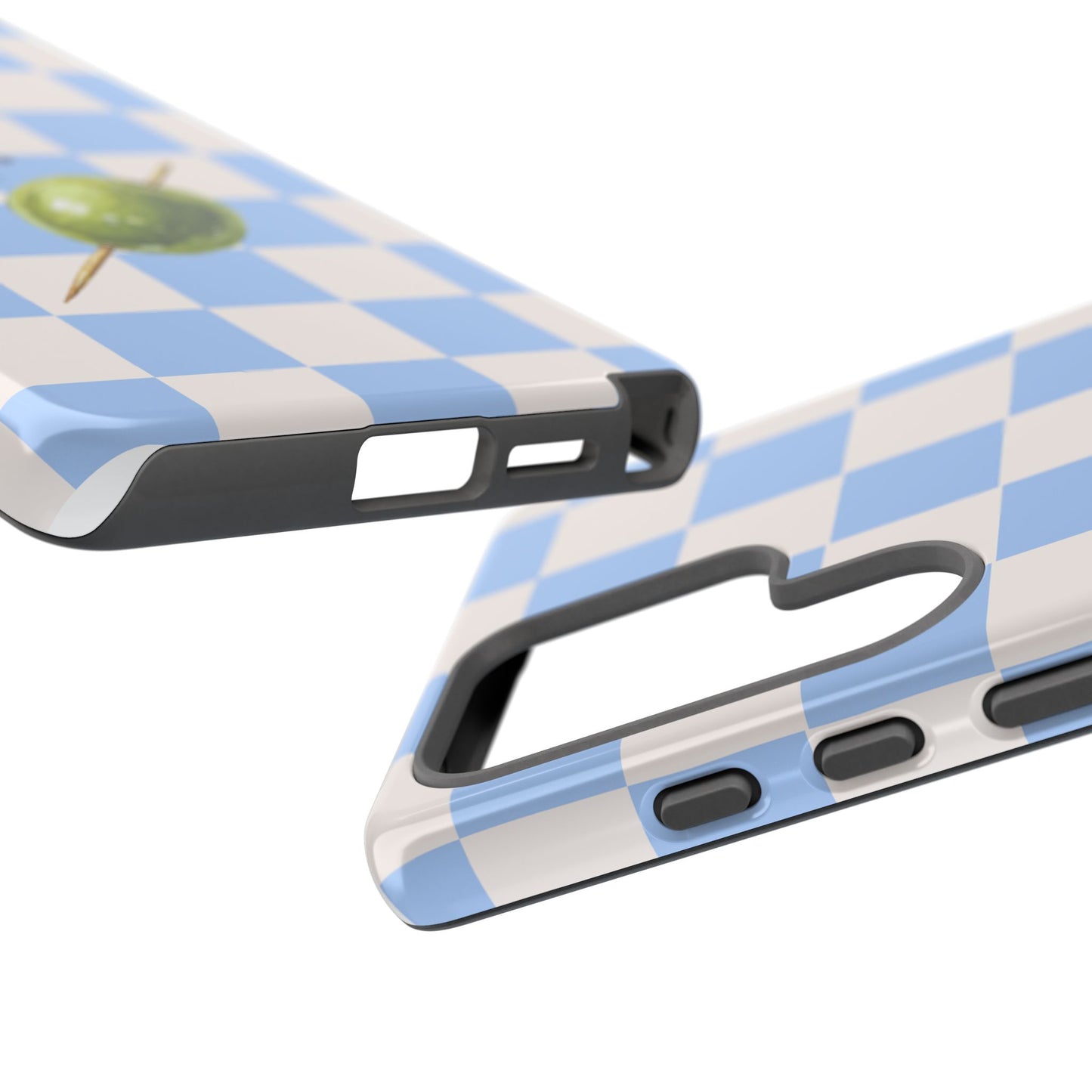 Blue Checkered Phone Case — 'Olive You' Patterned Protective Cover