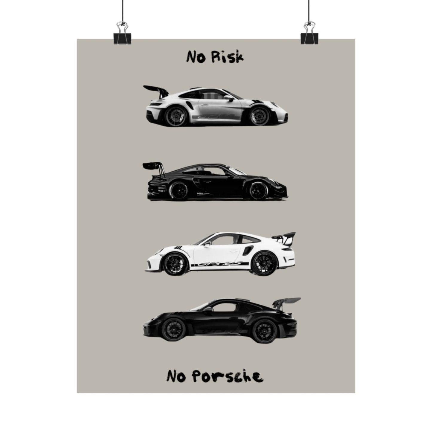 No Risk No Porsche Matte Vertical Car Poster — Minimalist Sports Car Wall Art